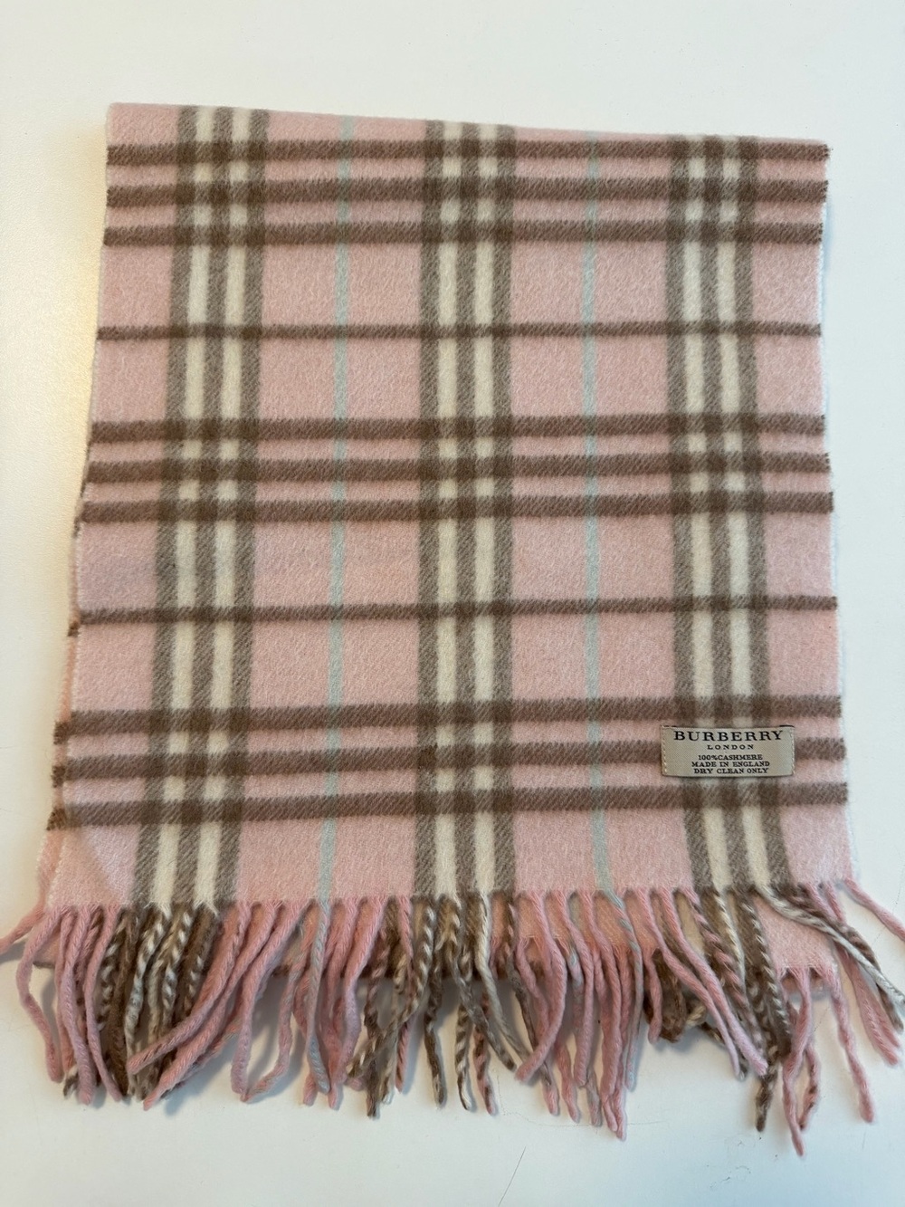 Burberry Vintage Pink Beige Classic Check Fringe Scarf - Picture 2 of 6
